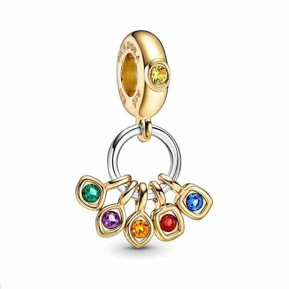 Gold Infinity Stone Charm - Gold Infinity Stone charm with six colorful stones.