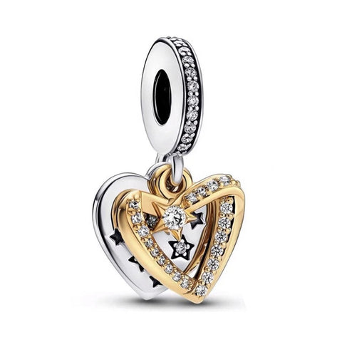 Gold and Silver Heart Charm with Star Accents - Gold and Silver Heart Charm with Star Accents