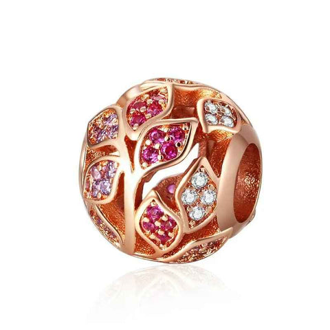 Enchanting Rose Gold Leaf Charm with Pink Stones - Enchanting Rose Gold Leaf Charm with Pink Stones
