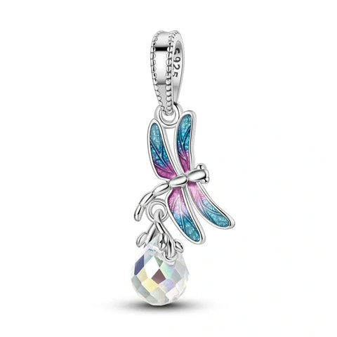 Dragonfly & Crystal Drop Charm - Dragonfly & Crystal Drop Charm