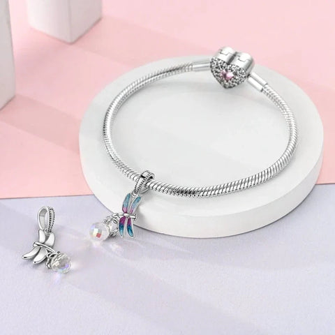 Dragonfly & Crystal Drop Charm - Dragonfly & Crystal Drop Charm
