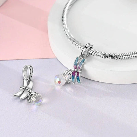 Dragonfly & Crystal Drop Charm - Dragonfly & Crystal Drop Charm