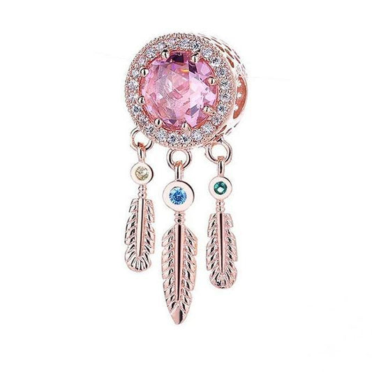 Dream catcher charm with pink amethyst and blue topaz in rose gold