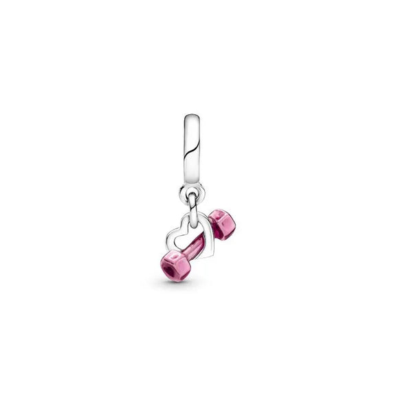 Dumbbell & Heart Dangle Charm - Dumbbell Heart Dangle Charm - Heart and dumbbell charm, perfect for expressing a love for fitness.