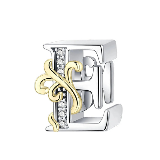 Dual-Tone Gold and Silver E Letter Charm with Crystal Accents