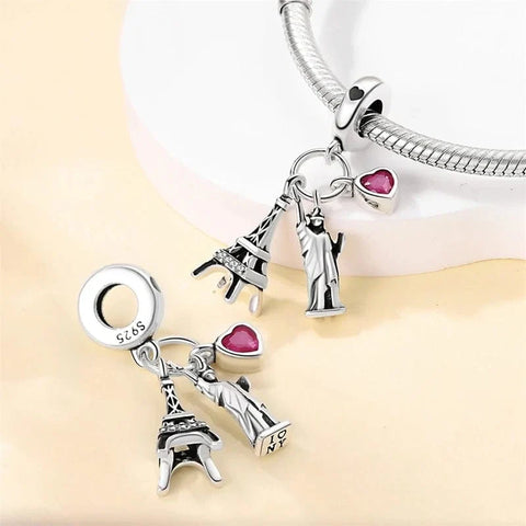 jewlouli eiffel tower and statue of liberty dangle pandora charm jewelry fits pandora bracelet