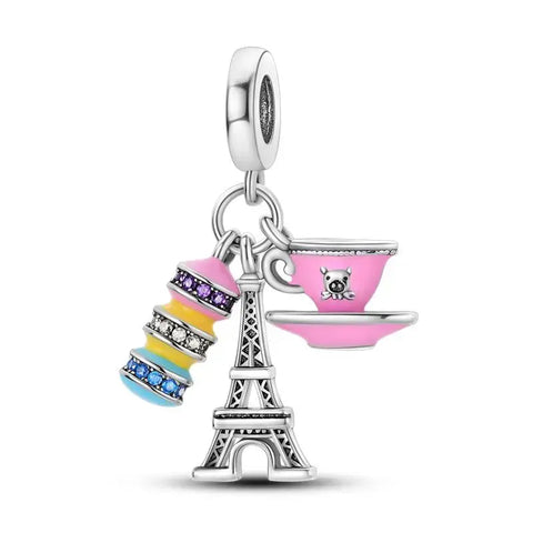 Eiffel Tower with pink tea cup Charm - Eiffel Tower with pink tea cup Charm