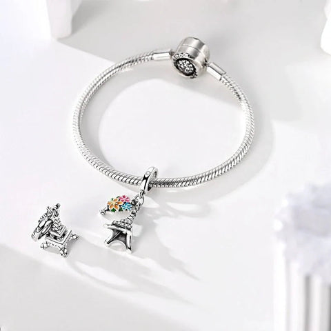 Eiffel Tower with Floral Bouquet Dangle Charm