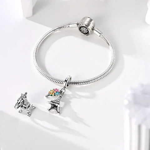 jewlouli eiffel tower with floral bouquet dangle charm jewlouli jewelry fits pandora bracelet