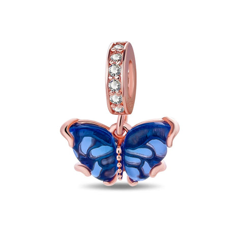 Elegant Blue Butterfly Charm - Elegant blue butterfly charm in rose gold