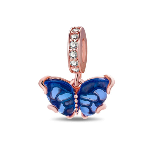 Elegant blue butterfly charm in rose gold