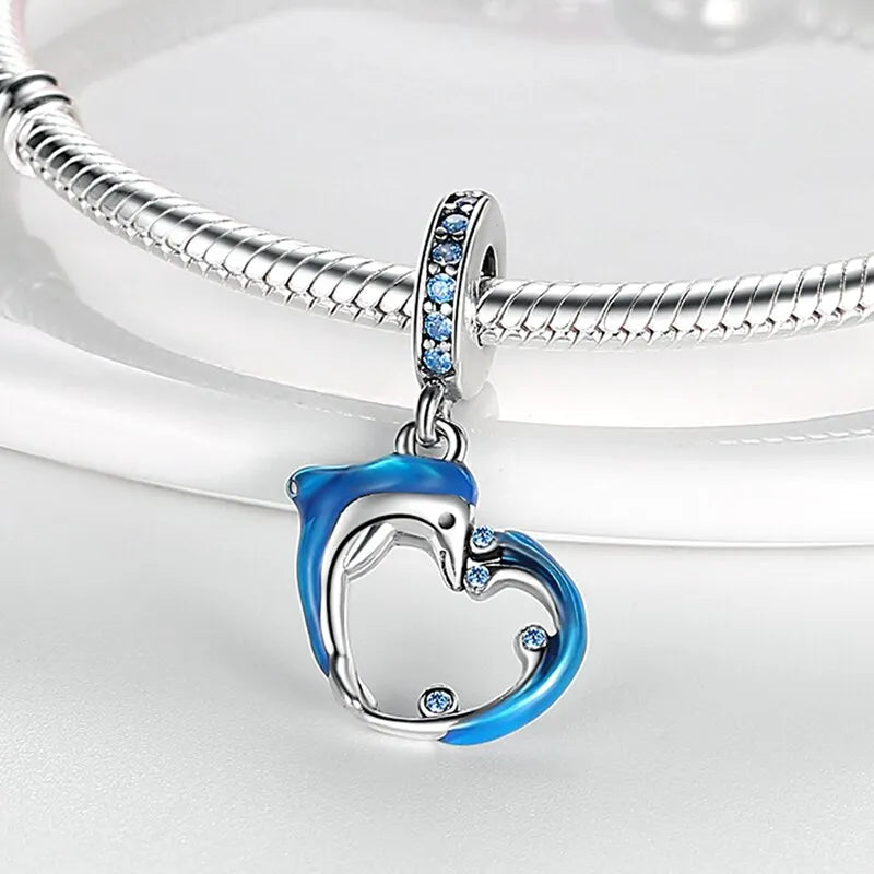 Blue Dolphin Heart Charm