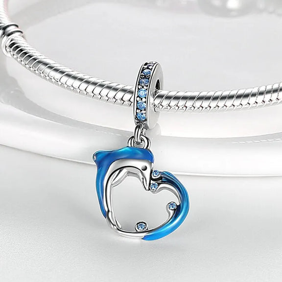 Blue Dolphin Heart Charm - Blue Dolphin Heart Charm