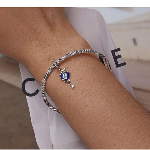 Blue Heart Key Evil Eye Charm