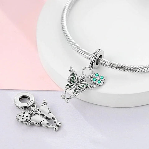 Elegant Butterfly & Lucky Clover Charm - Elegant Butterfly & Lucky Clover Charm