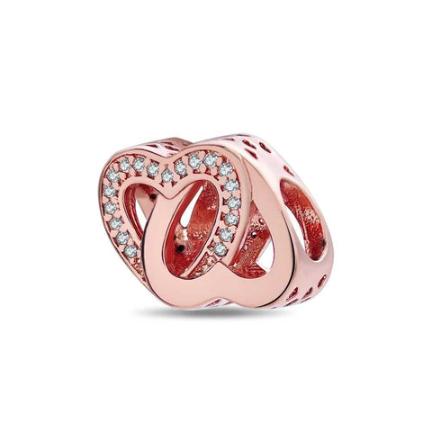 Elegant double heart rose gold charm with sparkling accents