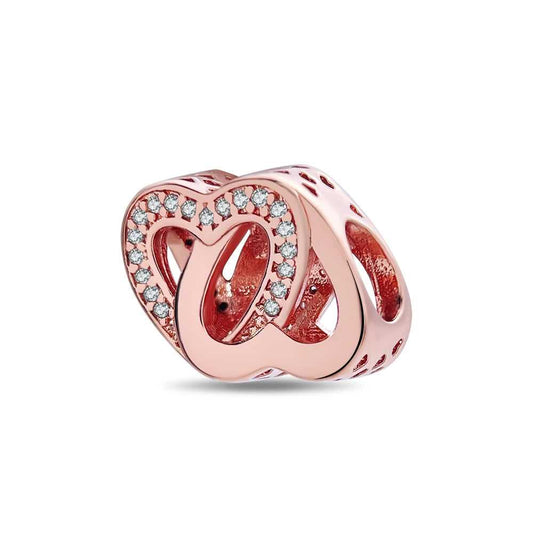 Elegant double heart rose gold charm with sparkling accents