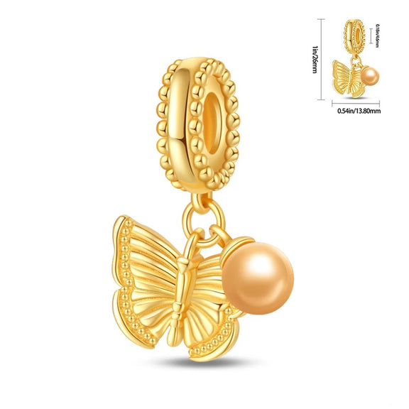 Elegant Gold Butterfly Charm with Pearl Accent - Elegant gold butterfly charm with pearl accent