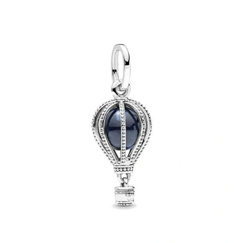Elegant Hot Air Balloon Charm in Sterling Silver with Sapphire - Elegant Hot Air Balloon Charm in Sterling Silver with Sapphire
