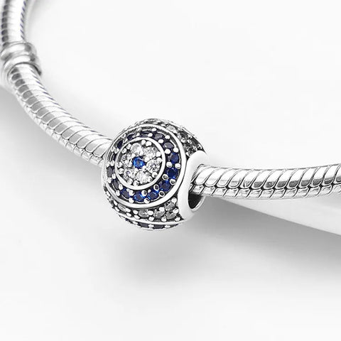 Radiant Blue and White Sapphire Circle Charm - Radiant Blue and White Sapphire Circle Charm