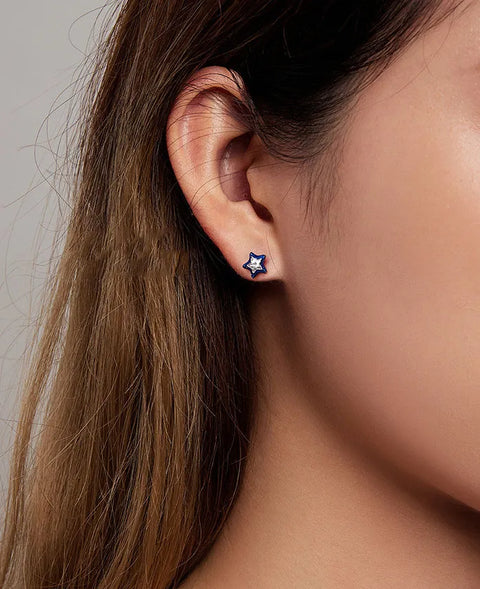 elegant silver blue star earrings for women