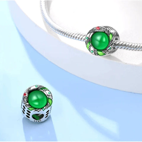 Green Stone Bead Snake Design Charm