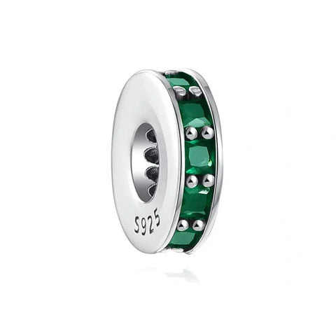 Emerald Green Cubic Zirconia Spacer Charm in Sterling Silver - Emerald Green Cubic Zirconia Spacer Charm in Sterling Silver