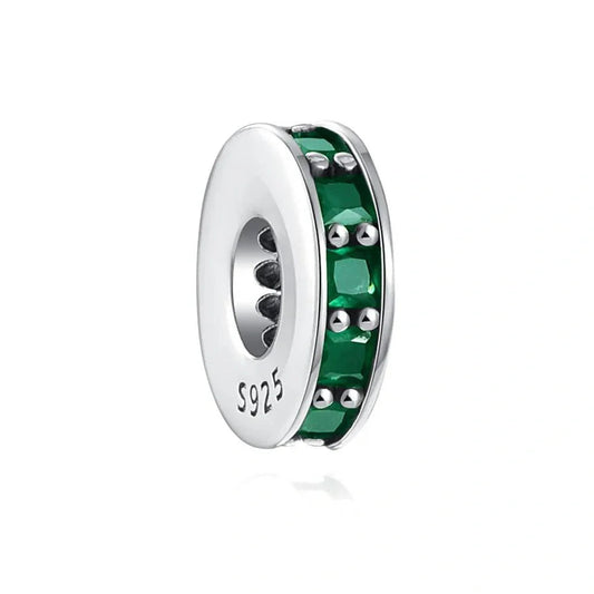 Emerald Green Cubic Zirconia Spacer Charm in Sterling Silver