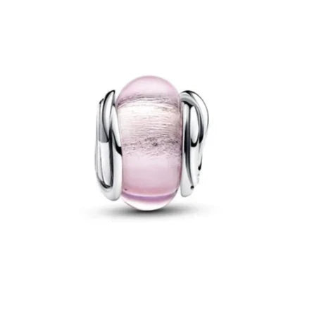 Encircled Pink Murano Glass Charm - Beautiful pink Murano glass charm encased in metal, perfect for adding elegance to bracelets.