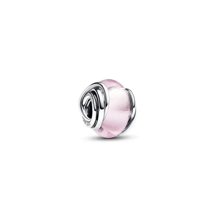 Encircled Pink Murano Glass Charm - Delicate pink Murano glass encircled by silver, a stunning piece for a feminine touch.