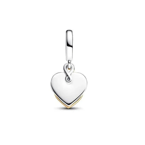 Engravable mom double dangle charm in Pandora Shine, personalized for adding a unique touch