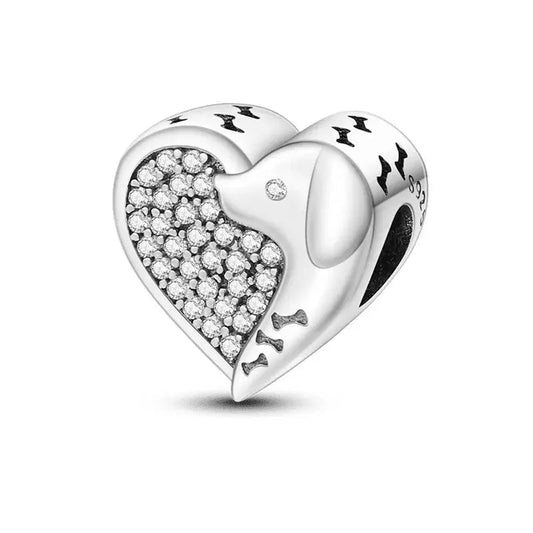 Engraved Dog Bone Silver Heart Charm