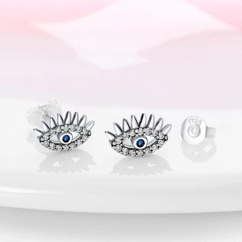 Evil Eye Protection Stud Earrings with Sapphire