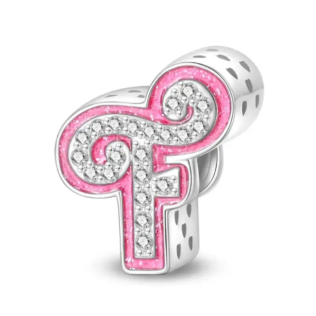 F pink charm letter for pandora bracelets