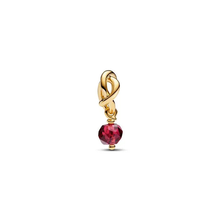 Faceted true red eternity circle dangle charm in Pandora Shine, adds a bold and vibrant touch