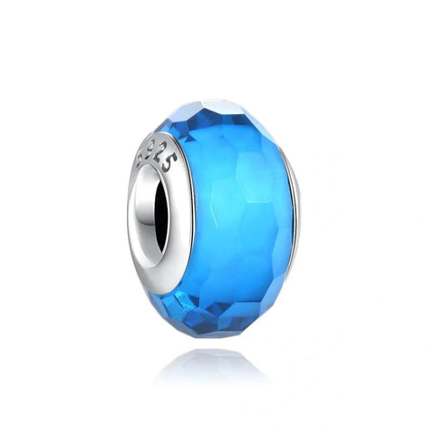 Faceted Blue Crystal Charm in Sterling Silver - Faceted Blue Crystal Charm in Sterling Silver
