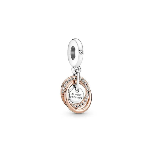 Always Together charm in rose gold and silver with sparkling accents, fits Pandora bracelets