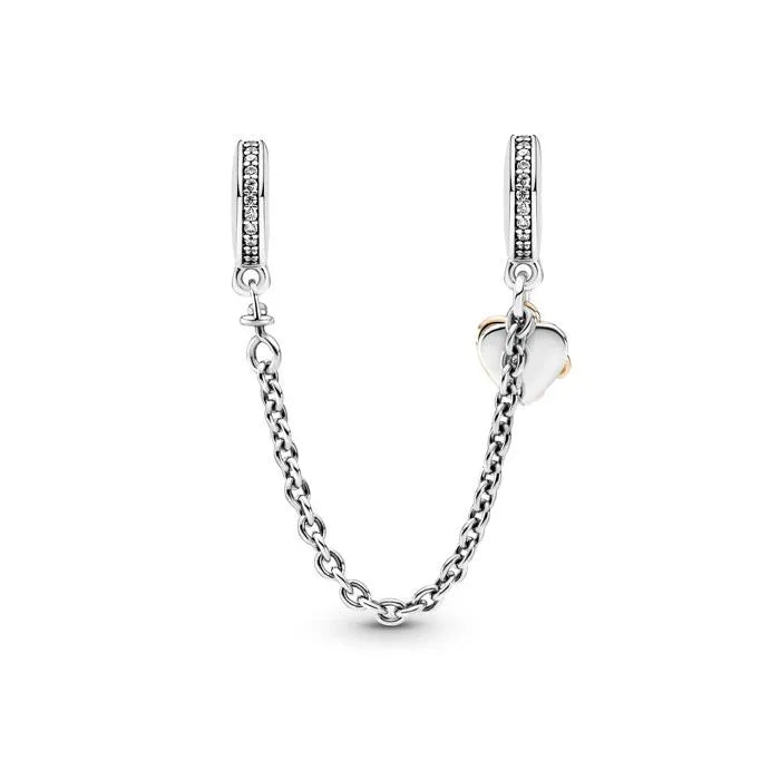 Family Heart Safety Chain Pandora Rose - Safety chain with heart design in Pandora Rose, symbolizing family love and security.