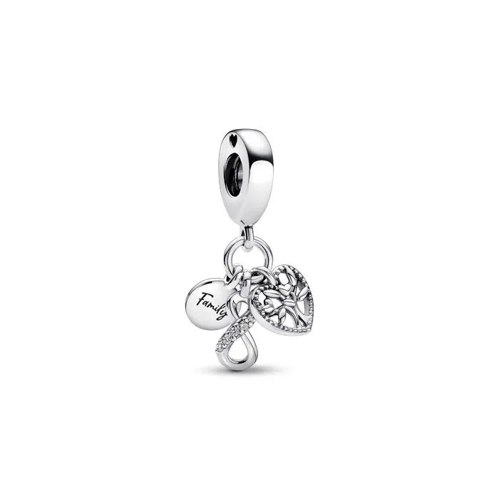 Family Infinity Triple Dangle Charm - Infinity family charm with triple dangle design, celebrating the unbreakable family connection.