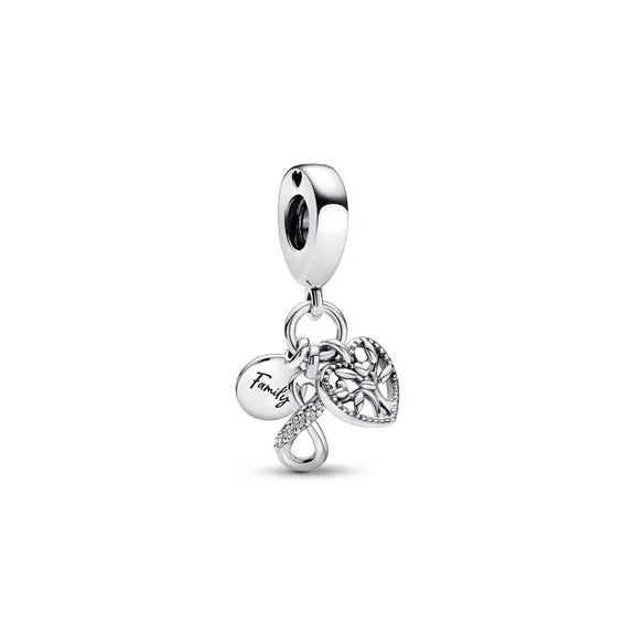 Family Infinity Triple Dangle Charm - Family Infinity Triple Dangle Charm - Infinity family charm with triple dangle design, celebrating the unbreakable family connection.