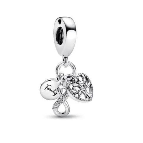 Infinity family dangle charm with triple design, a meaningful piece representing family connection