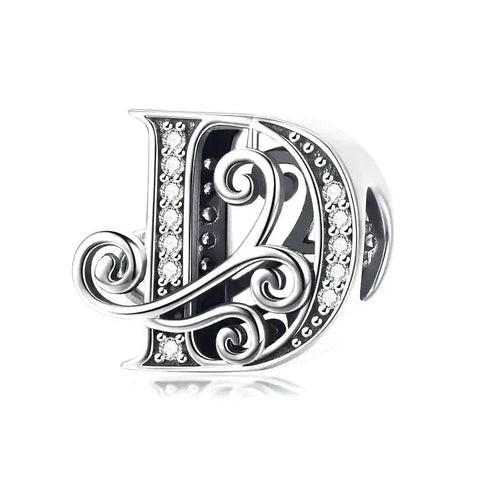 Silver Fancy Letter D Charm - Silver Fancy Letter D Charm