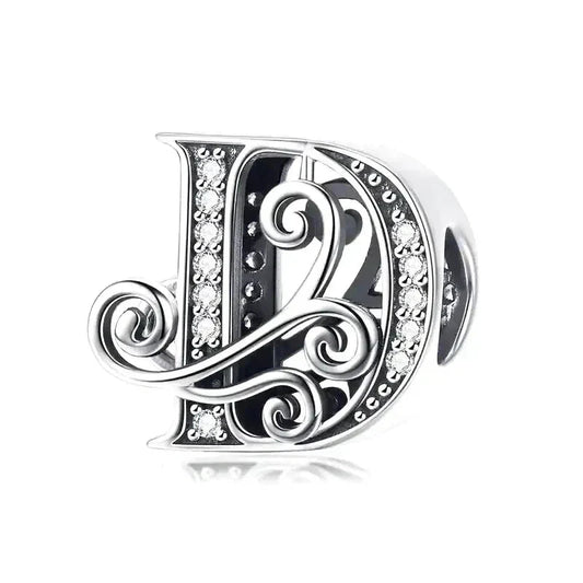 Silver Fancy Letter D Charm