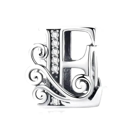 Silver Fancy Letter E Charm - Silver Fancy Letter E Charm