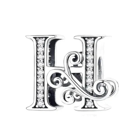 Silver Fancy Letter H Charm - Silver Fancy Letter H Charm