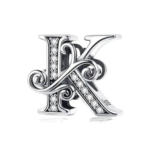 Silver Fancy Letter K Charm - Silver Fancy Letter K Charm