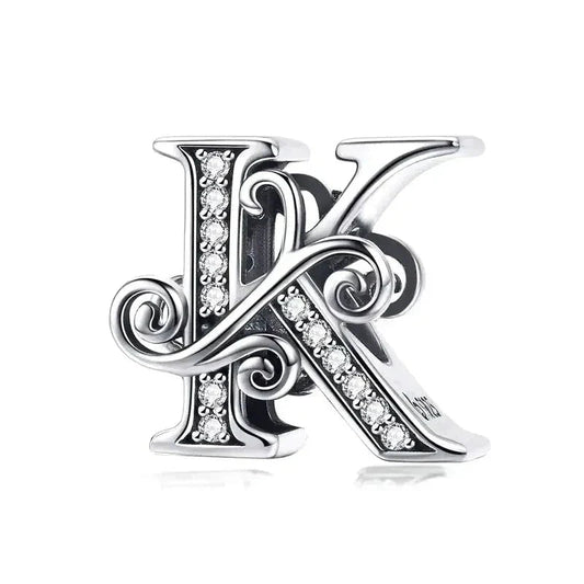 Silver Fancy Letter K Charm