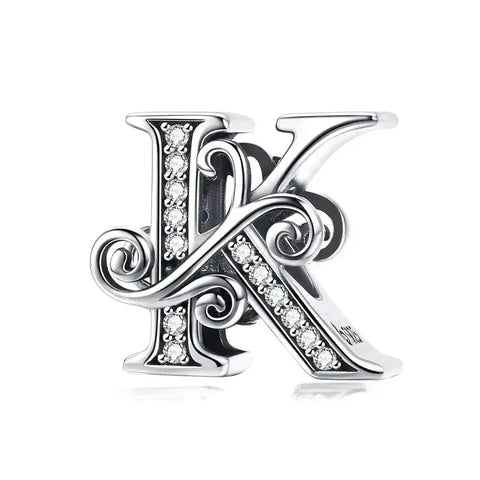Fancy Letter K Charm - Fits pandora Bracelet