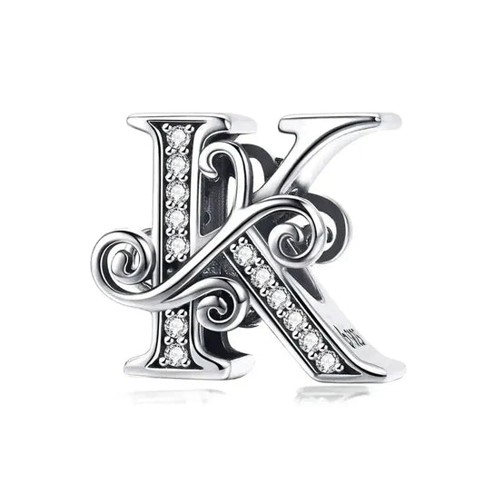 Fancy Letter K Charm - Fits pandora Bracelet