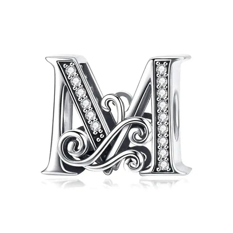 Silver Fancy Letter M Charm - Silver Fancy Letter M Charm